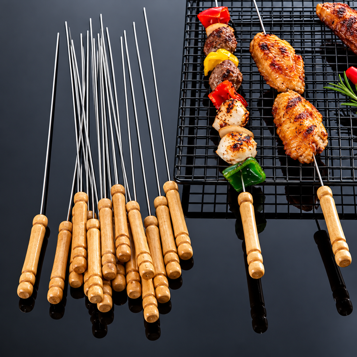 Brochetas GrillPro™ | Set Parrillero 10 Piezas
