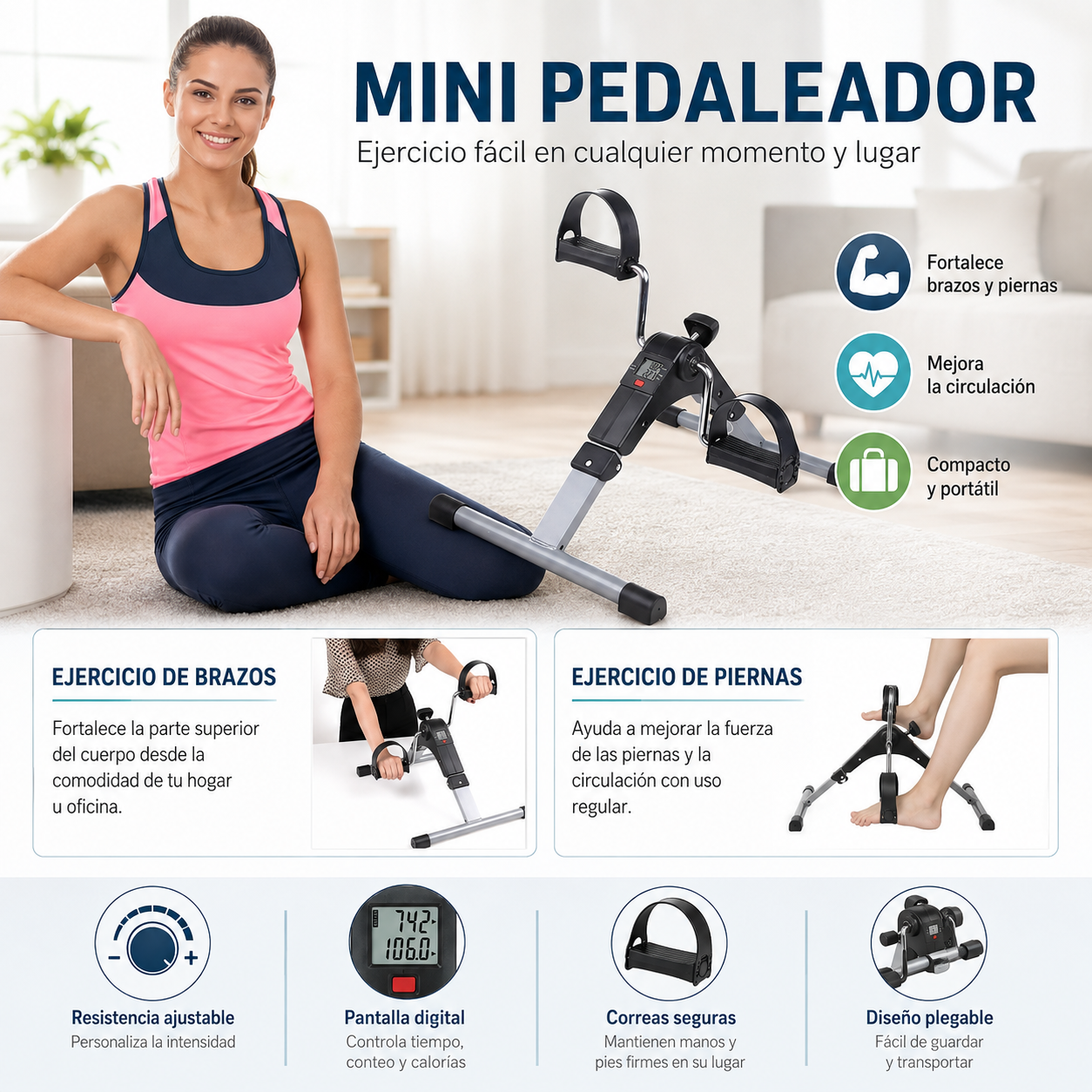 Mini Bicicleta Pedaleadora para Brazos y Piernas | Ejercicio y Rehabilitación.